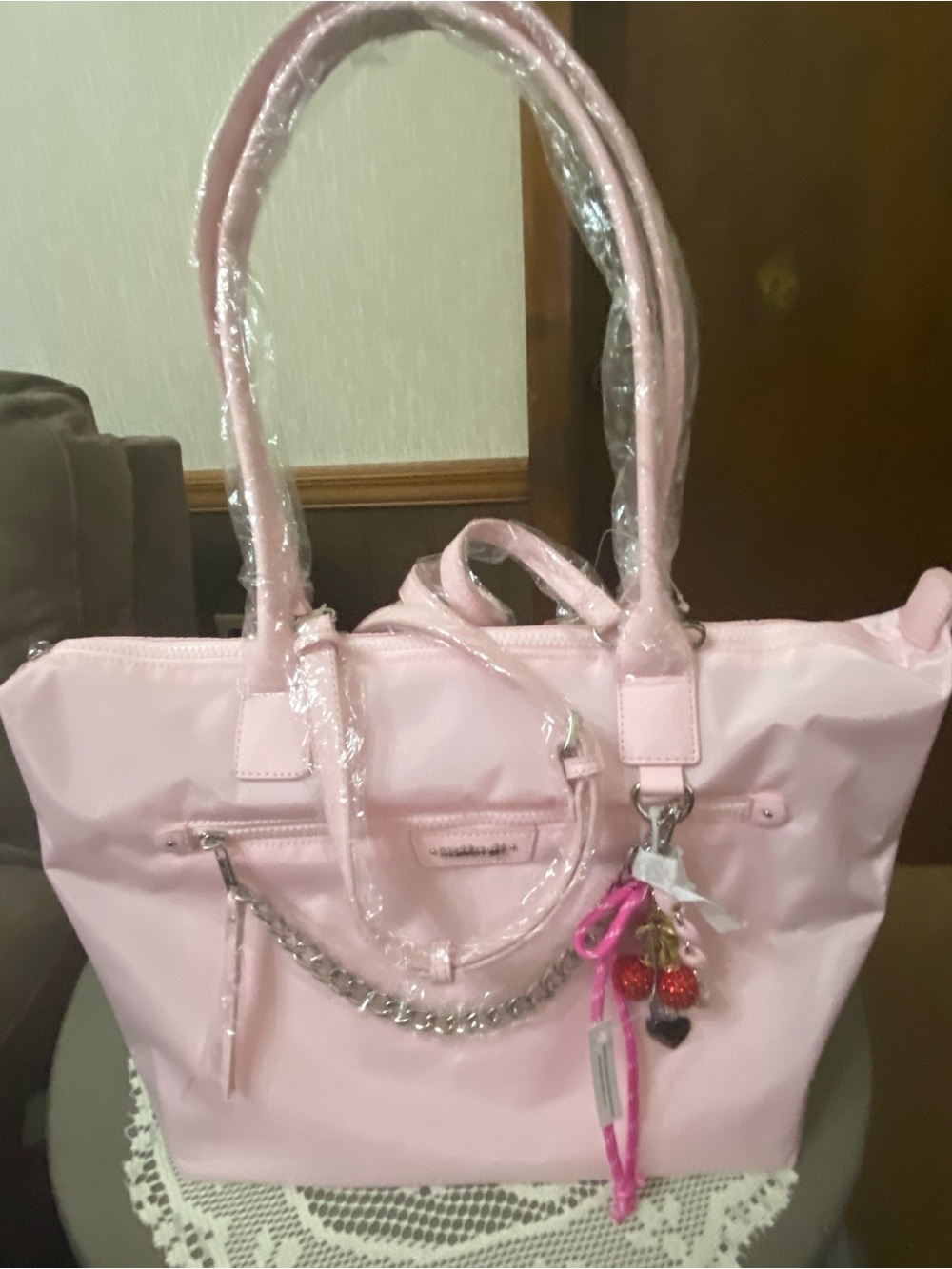 Madden Girl Pink Tote Bag with Charm Accent